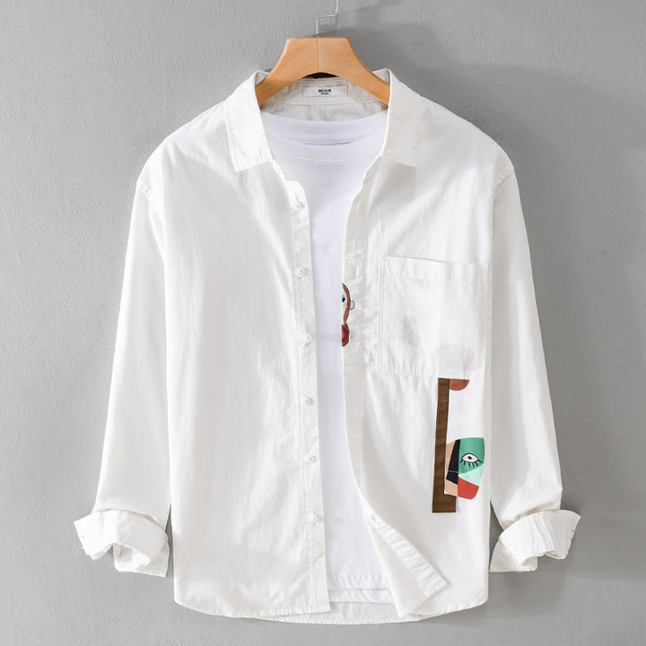 Herren Leichtes Baumwoll-Overshirt mit Brusttasche und abstraktem Grafikpatch Echoarchiv