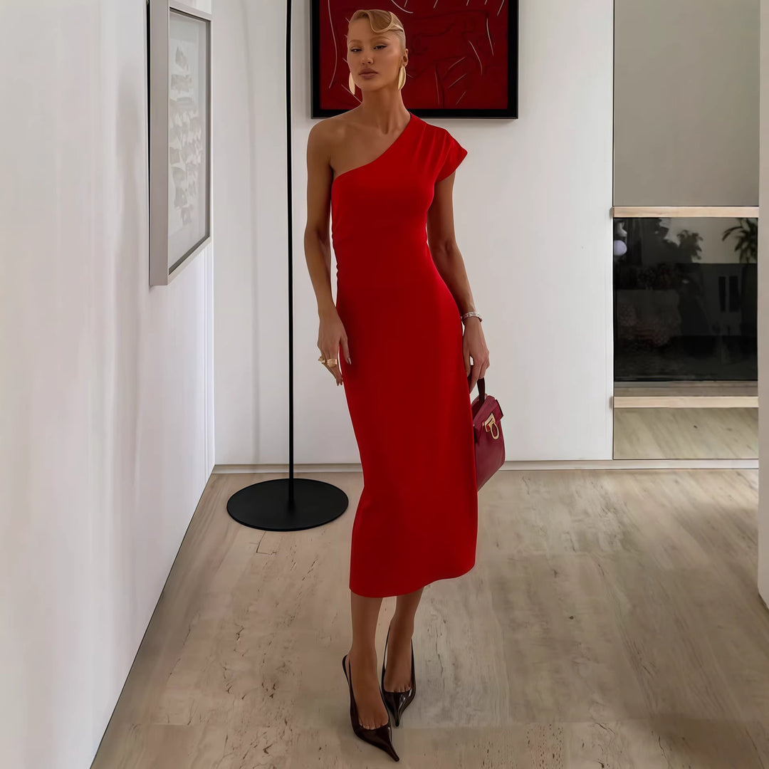 Damen Elegantes ärmelloses Wickelkleid mit asymmetrischem Schnitt Echo Archiv