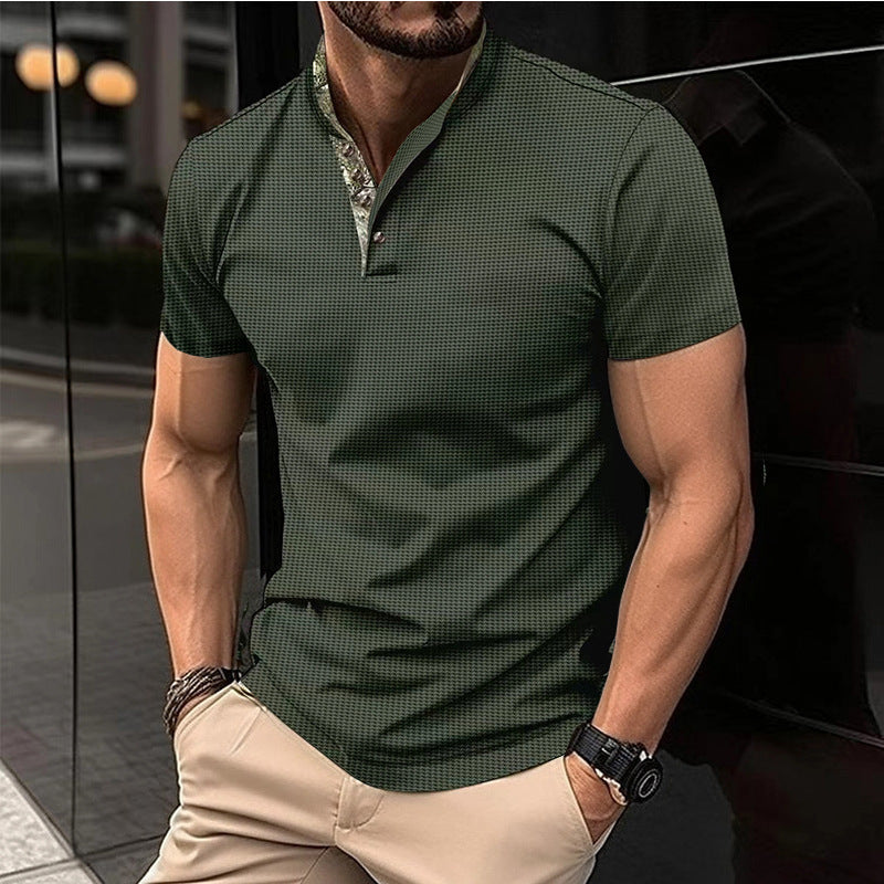 Herren Kurzarmshirt mit stylischem Stehkragen und Druck Echoarchiv