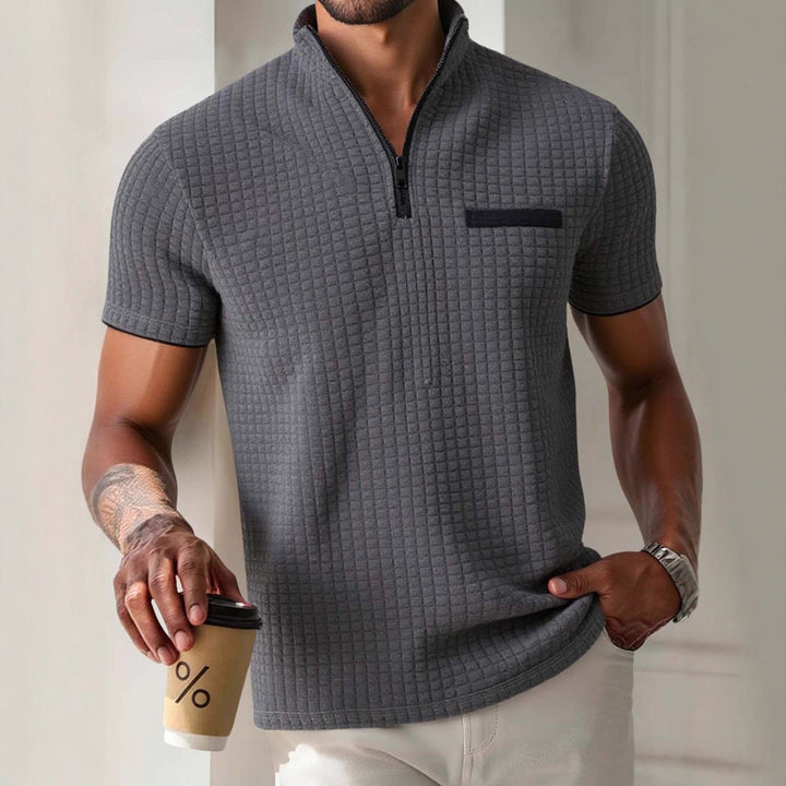 Herren modisches Kurzarm-Poloshirt mit Reißverschluss und strukturiertem Design Echoarchiv