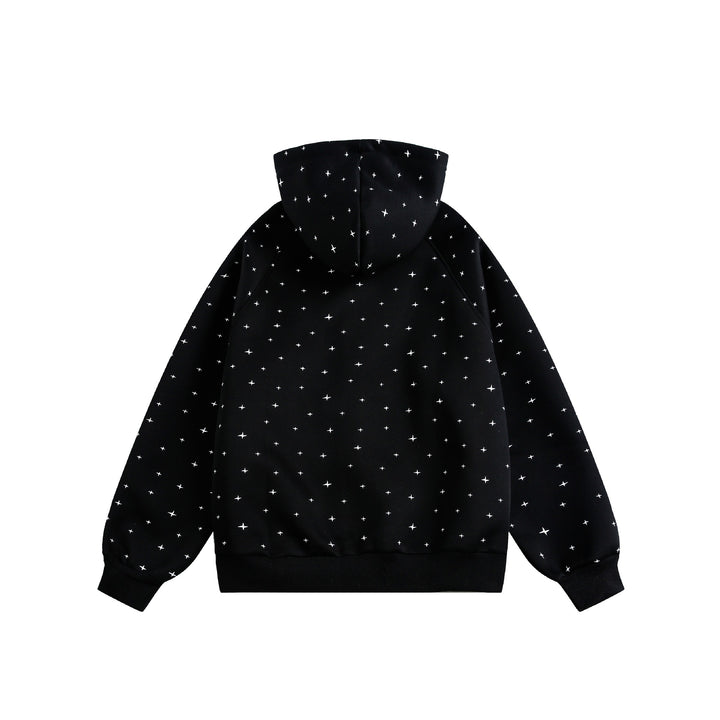 Unisex Oversize-Kapuzenjacke mit Sternchen-Print und durchgehendem Reißverschluss Echoarchiv