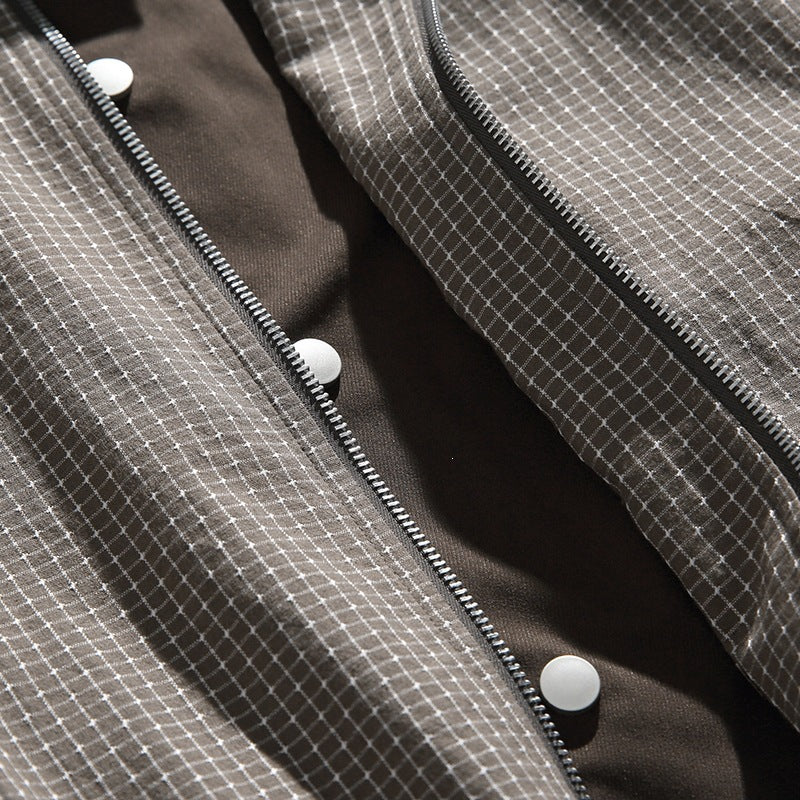 Herren Karierte Oversize-Hemdjacke im Coach-Stil mit Cordkragen Echoarchiv