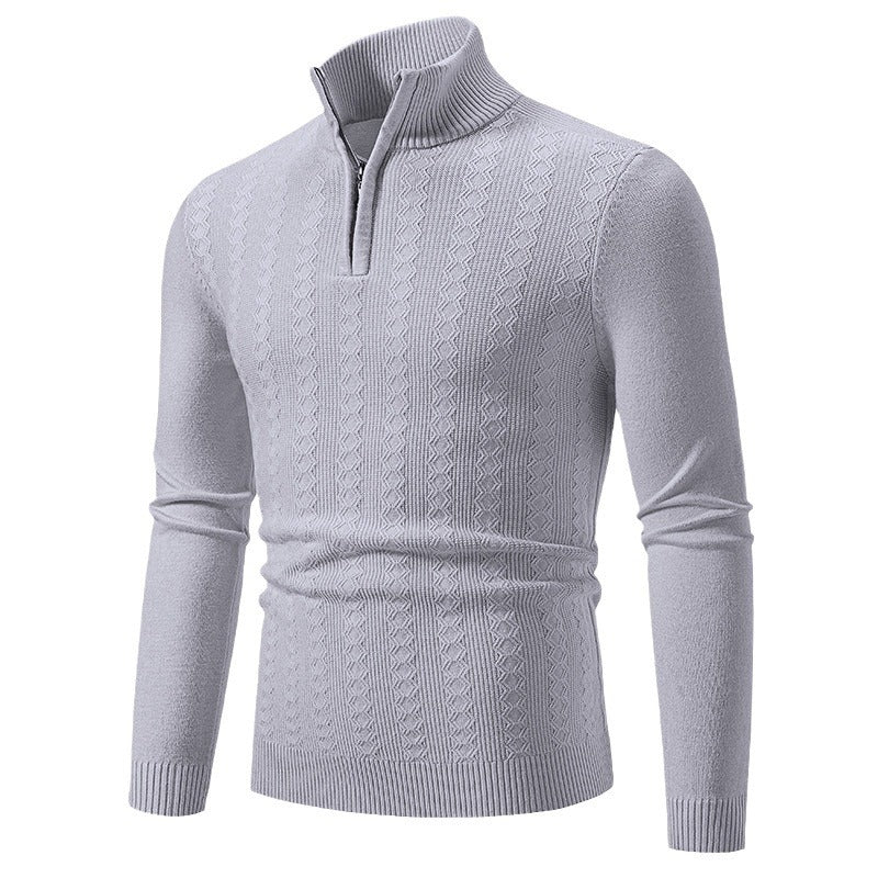 Herren Strickpullover mit Reißverschluss und grafischem Zopfmuster Echoarchiv