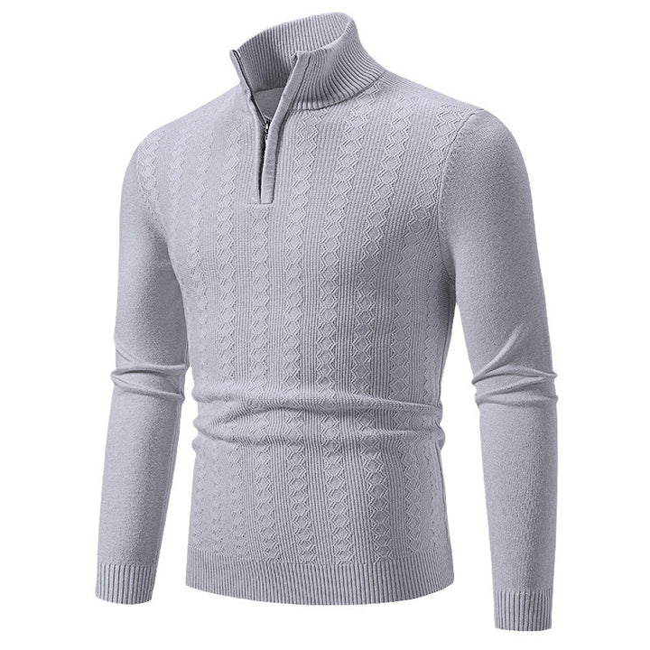 Herren Strickpullover mit Reißverschluss und grafischem Zopfmuster Echoarchiv