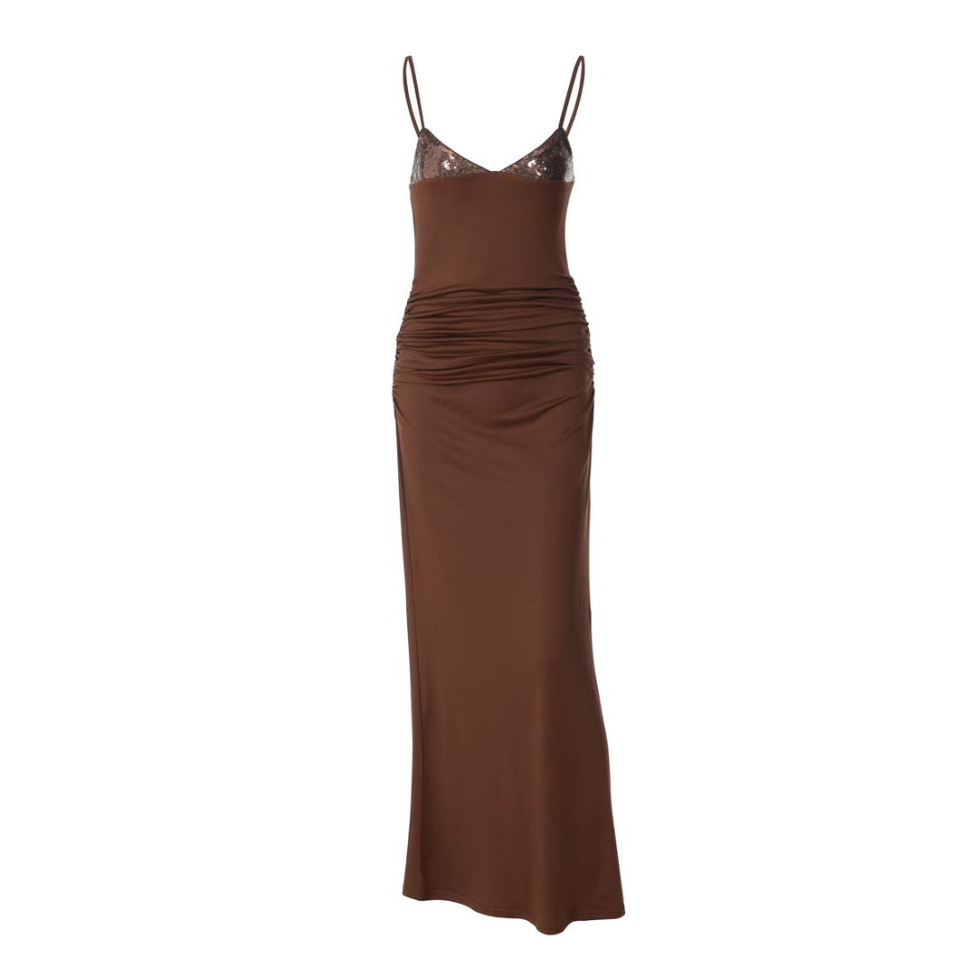 Damen Elegantes Maxikleid mit schimmernden Spitzenakzenten und Raffungen Echo Archiv