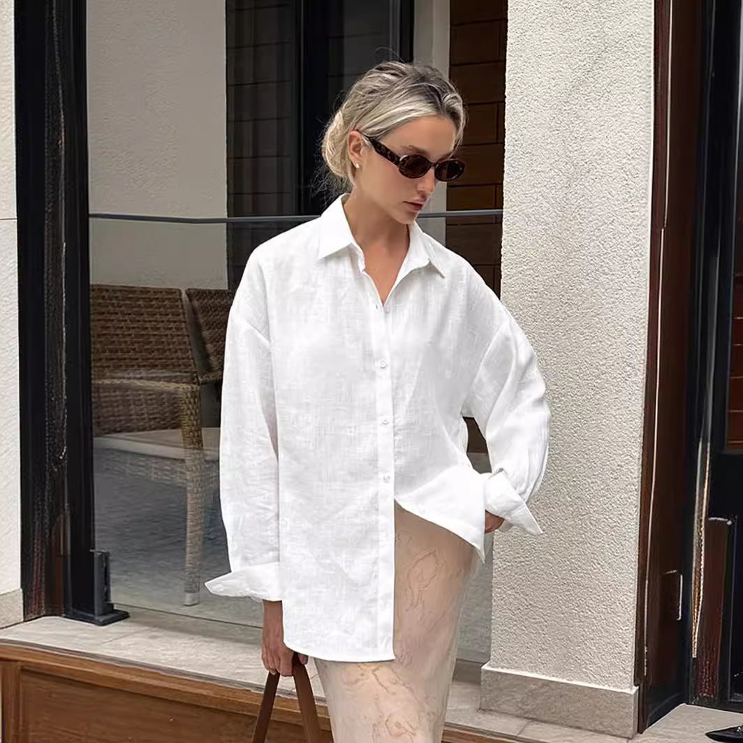 Damen Leinenhemd mit lässigem Schnitt und oversized Ärmeln Echoarchiv