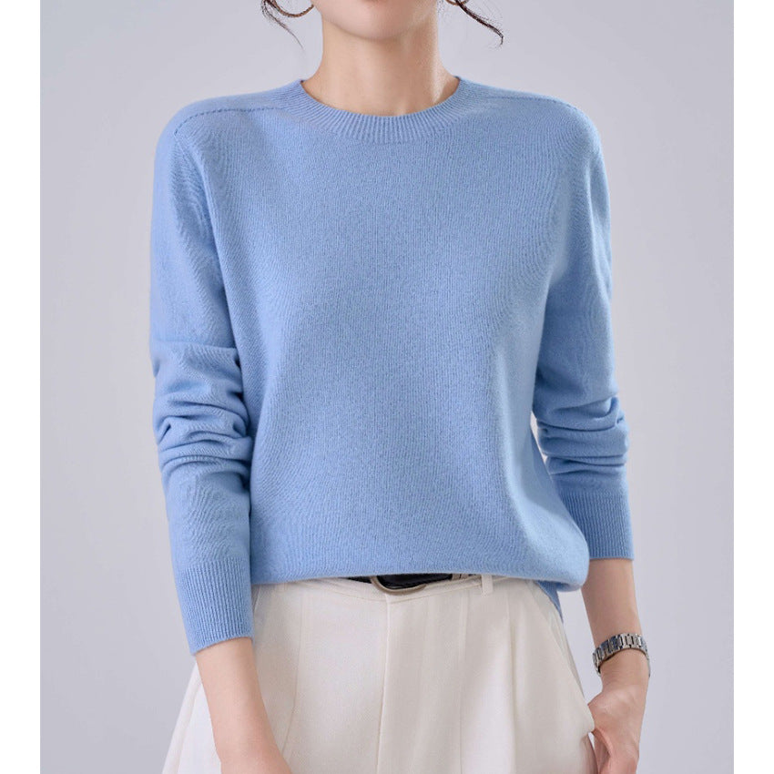 Damen Feiner Rundhals-Pullover aus Kaschmir-Mix mit gerippten Bündchen Echoarchiv