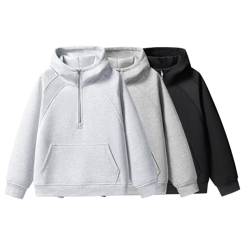 Unisex Halbzip-Kapuzenpullover mit hohem Kragen, Kängurutasche & gerippten Bündchen Echoarchiv