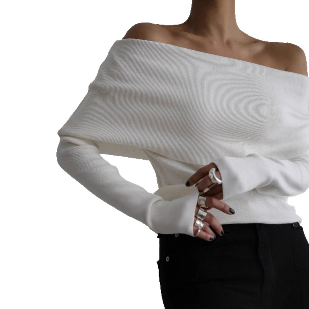 Damen schulterfreier Feinstrick-Pullover mit umlegbarem Carmenkragen Echo Archiv