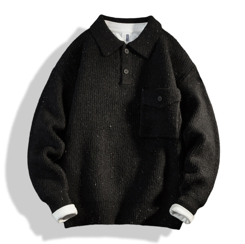 Herren Oversize-Strick-Polo mit Brusttasche & gerippter Struktur Echoarchiv