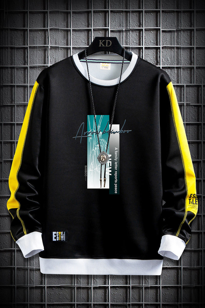 Herren Sportlich‑urbanes Rundhals‑Sweatshirt mit Kontrastärmeln, gerippten Bündchen & frontalem Grafikprint Echoarchiv