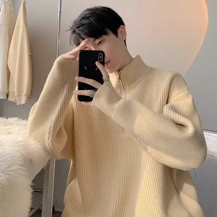 Herren Grobstrickpullover mit Stehkragen und Reißverschluss Echoarchiv