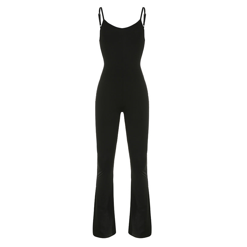 Damen Flared Jumpsuit mit verstellbaren Trägern und figurbetonendem Schnitt Echo Archiv