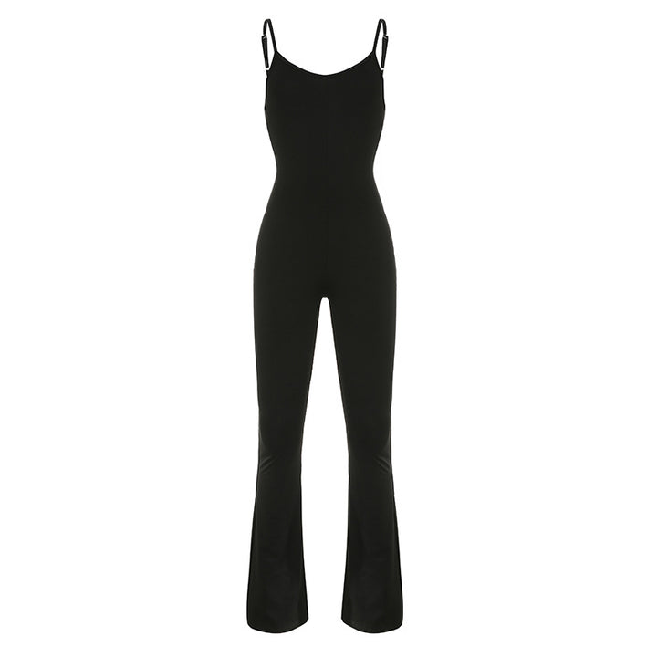 Damen Flared Jumpsuit mit verstellbaren Trägern und figurbetonendem Schnitt Echo Archiv