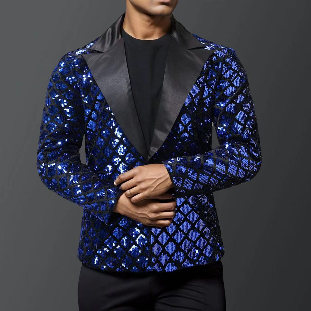 Herren glitzernder Smokingblazer mit luxuriösen Paillettenmustern Echoarchiv