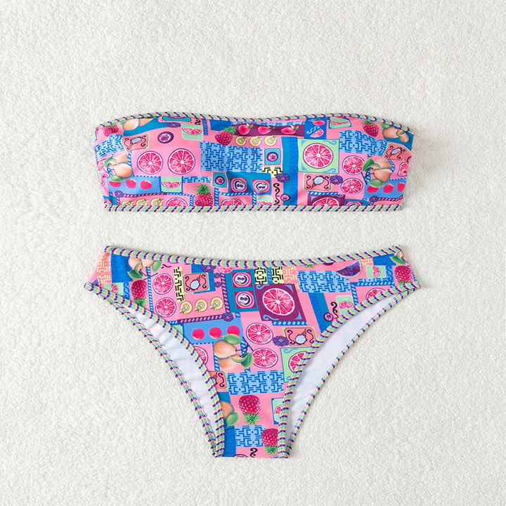 Damen Bandeau-Bikini mit fruchtigem Design und kontrastierenden Rändern Echo Archiv