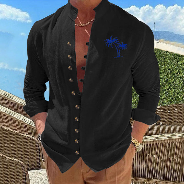 Herren lässiges Langarmhemd mit seitlichen Eingrifftaschen und modischer Knopfleiste Echoarchiv