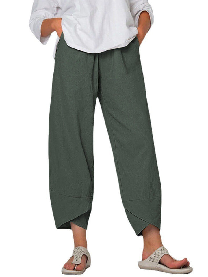 Damen nan lockere Leinenhose mit hohem Bund, Tulpen-Saum und seitlichen Eingrifftaschen Echo Archiv