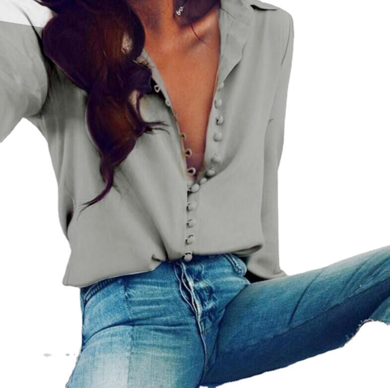 Damen nan seidige V-Bluse mit verdeckter Stoffknopfleiste und legerer Passform Echo Archiv