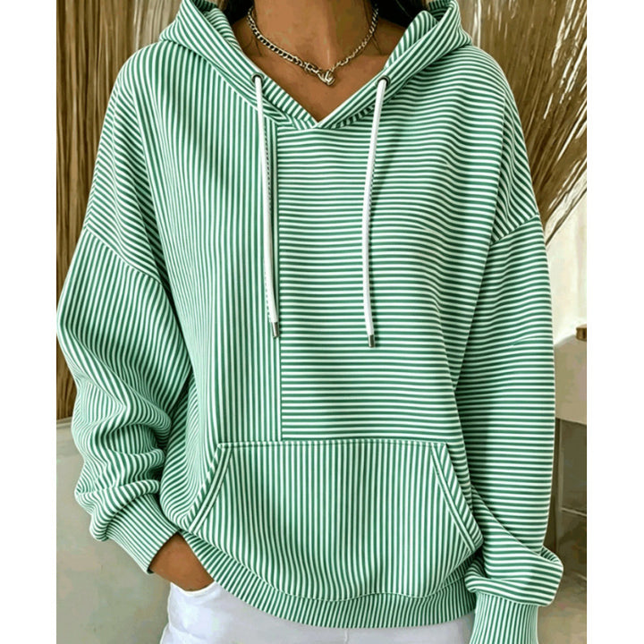 Damen Oversize Kapuzenpullover mit feinem Streifenprint, Kängurutasche und V-Ausschnitt-Kapuze – Auréline