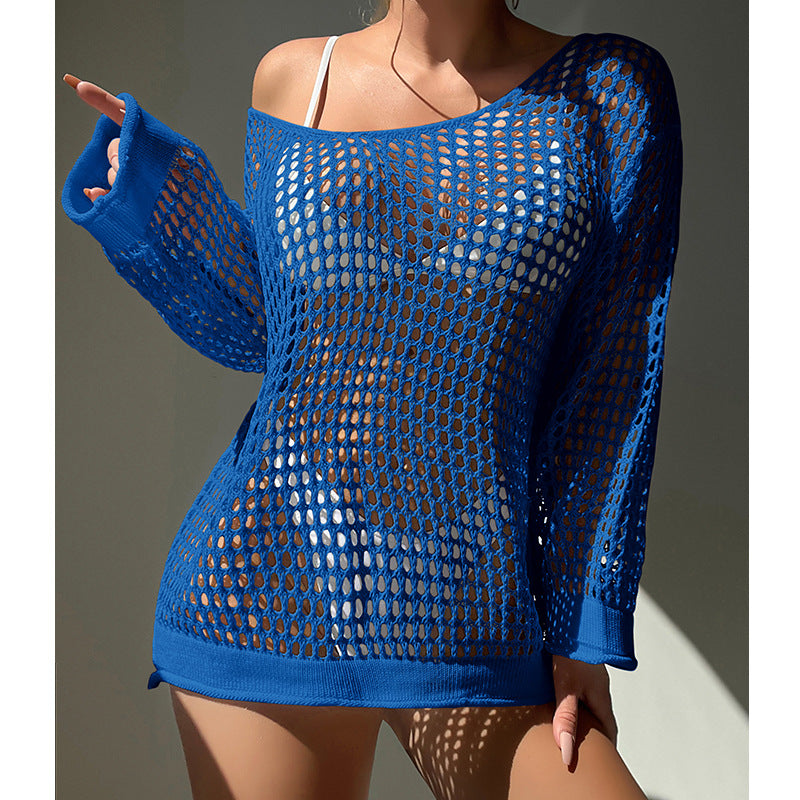 Damen luftiger Grobstrick Pullover mit weitem Schnitt und offenen Ärmeln Echo Archiv