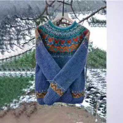 Damen nan Norwegerpullover aus Wollmix mit Rundhalsausschnitt und traditionellem Fair-Isle-Yoke Echo Archiv