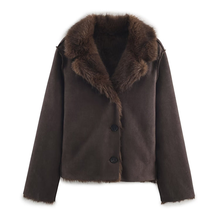 Damen Wendbare Kurzjacke mit Faux‑Fur‑Besatz und Wildlederoptik Echo Archiv