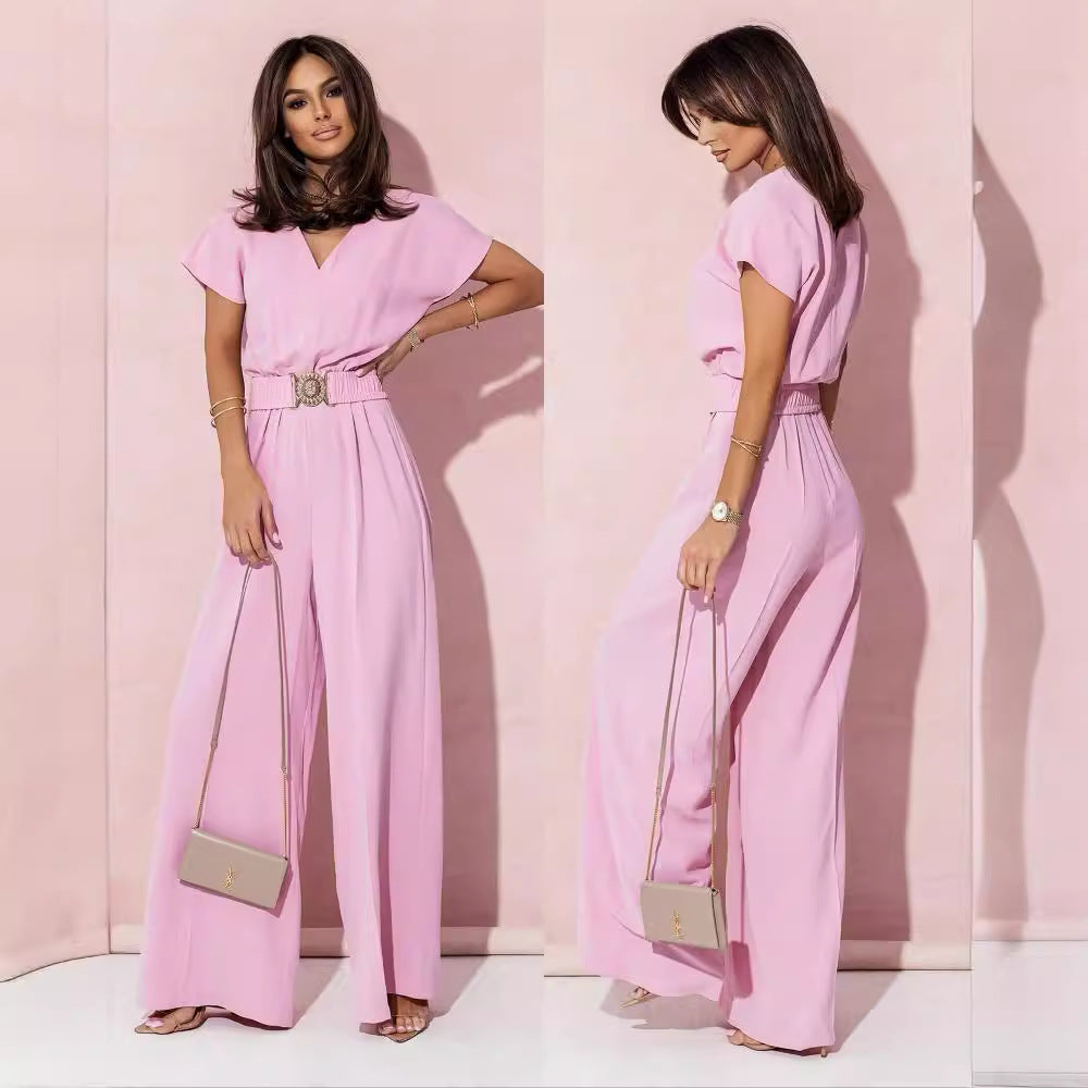 Damen Jumpsuit mit weitem Bein und trendigem Gürtel Echoarchiv
