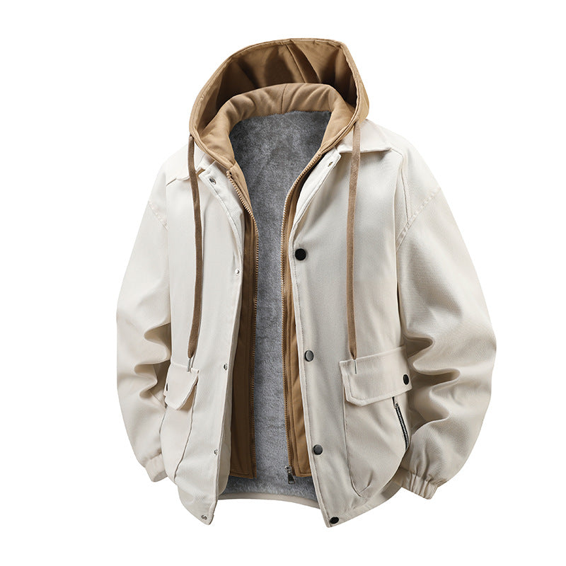 Herren  geschichtete Kapuzen Utility Parka Jacke mit kontrastierender Kapuze Innenfutter Klappe und Reißverschlusstaschen Echo Archiv