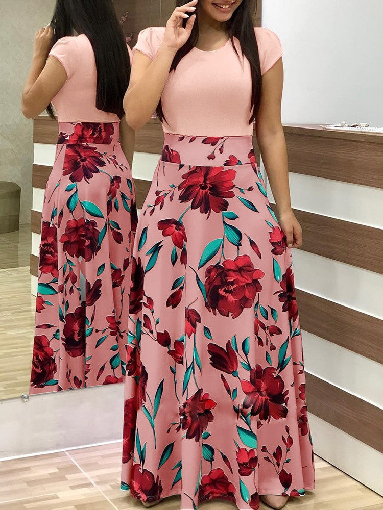 Damen Elegantes Maxikleid mit grafischem Druck und flexiblem Bund Echo Archiv