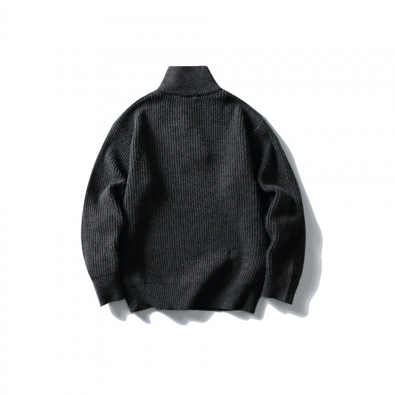 Unisex Strukturierter Halbzip-Strickpullover mit hohem Stehkragen und geripptem Rippstrick Echo Archiv