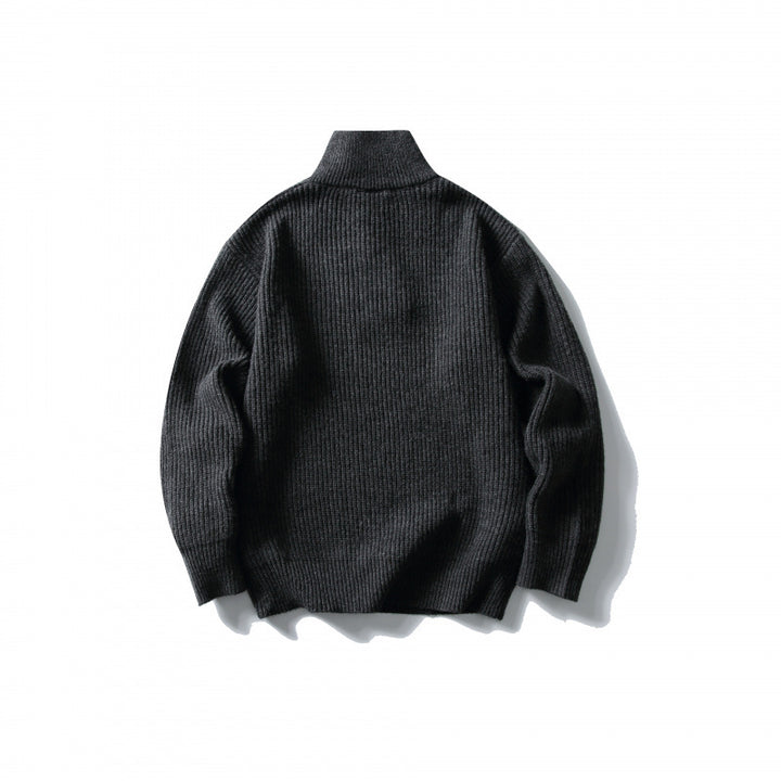 Unisex Strukturierter Halbzip-Strickpullover mit hohem Stehkragen und geripptem Rippstrick Echo Archiv