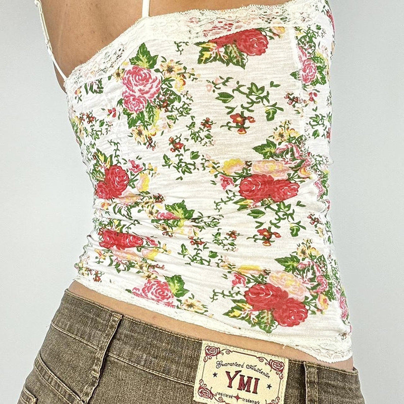 Damen Top mit Spitzenbesatz und floralen Mustern Echo Archiv