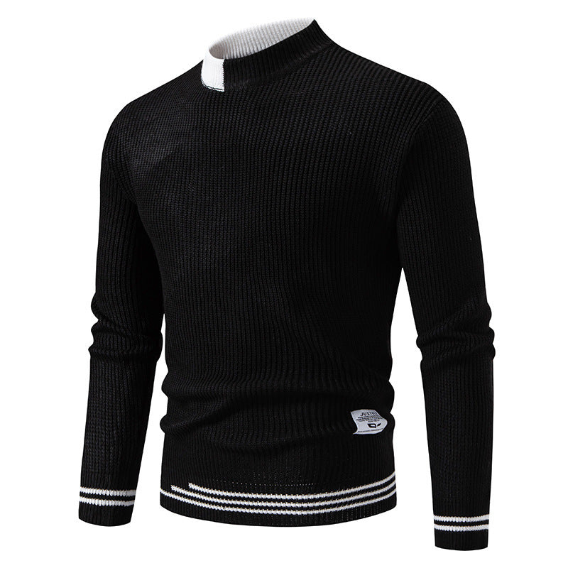 Herren nan gerippter Feinstrickpullover mit Stehkragen und kontrast-Blockdesign Echo Archiv