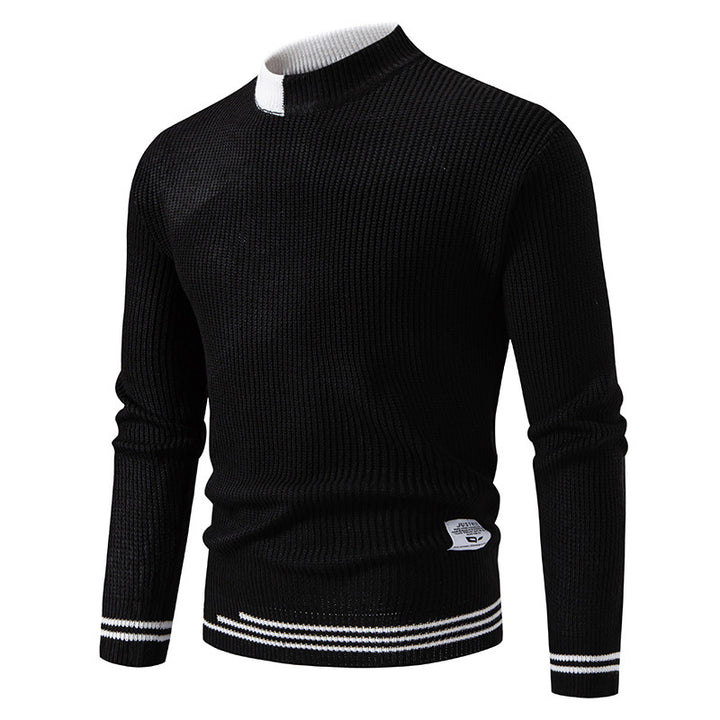 Herren nan gerippter Feinstrickpullover mit Stehkragen und kontrast-Blockdesign Echo Archiv