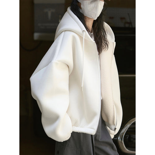 Damen Oversized Kapuzen-Zipjacke mit Teddyfutter und elastischem Saum Echoarchiv