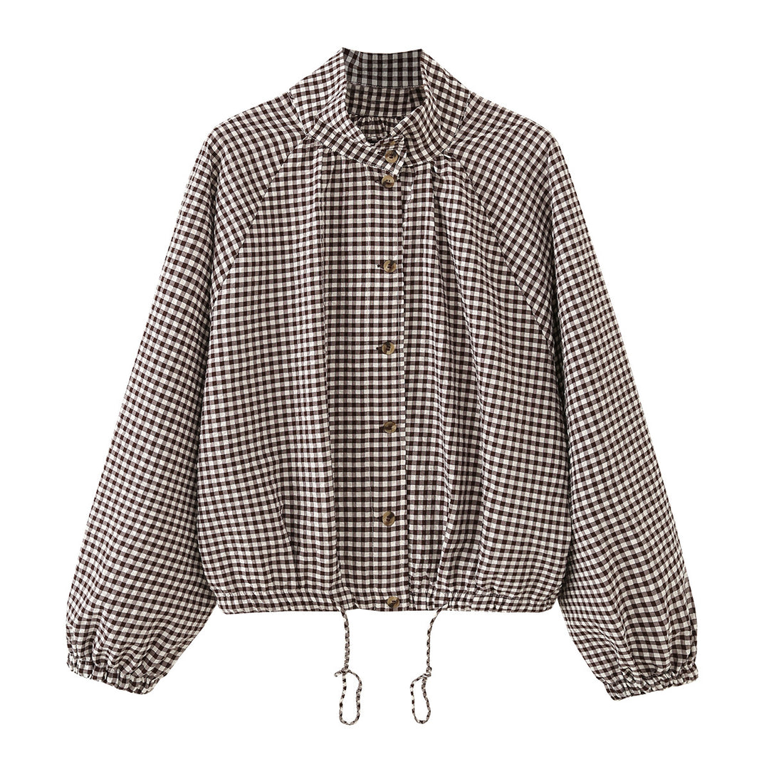 Damen Kariertes Oversize-Blouson mit Tunnelzug und Stehkragen Echo Archiv
