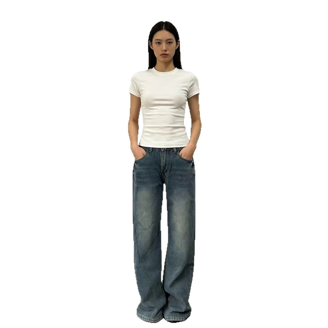 Damen weite High-Waist Jeans mit lässigem Schnitt und individuellen Waschungen Echo Archiv