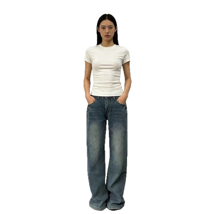 Damen weite High-Waist Jeans mit lässigem Schnitt und individuellen Waschungen Echo Archiv