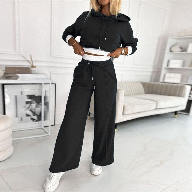 Damen nan Cropped Kapuzenpullover und weite taillenhohe Jogginghose Set Echo Archiv