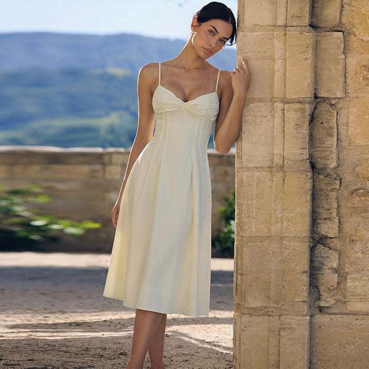 Damen Maxikleid mit tiefem V-Ausschnitt und fließendem Rock Echo Archiv