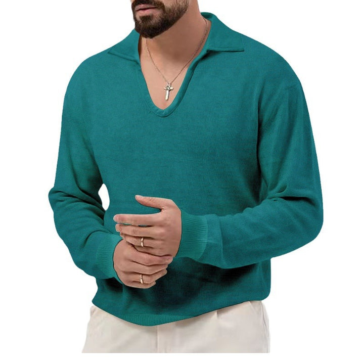 Herren eleganter Pullover mit tiefem V-Ausschnitt und strukturiertem Material Echoarchiv