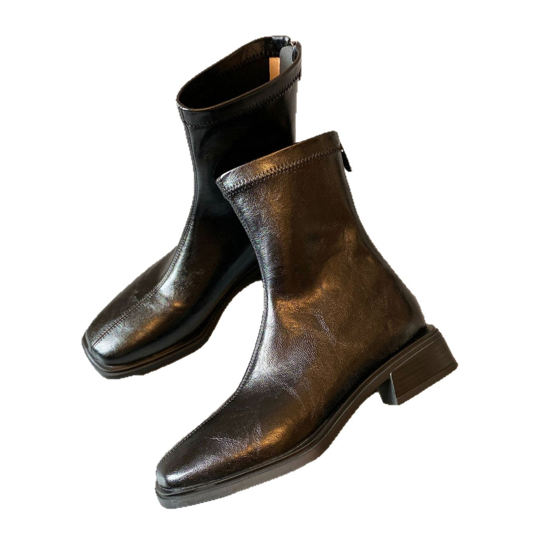 Damen Stiefelette im Reitstiefel‑Look aus softem Glattleder mit quadratischer Kappnaht und gestapeltem Blockabsatz Echo Archiv