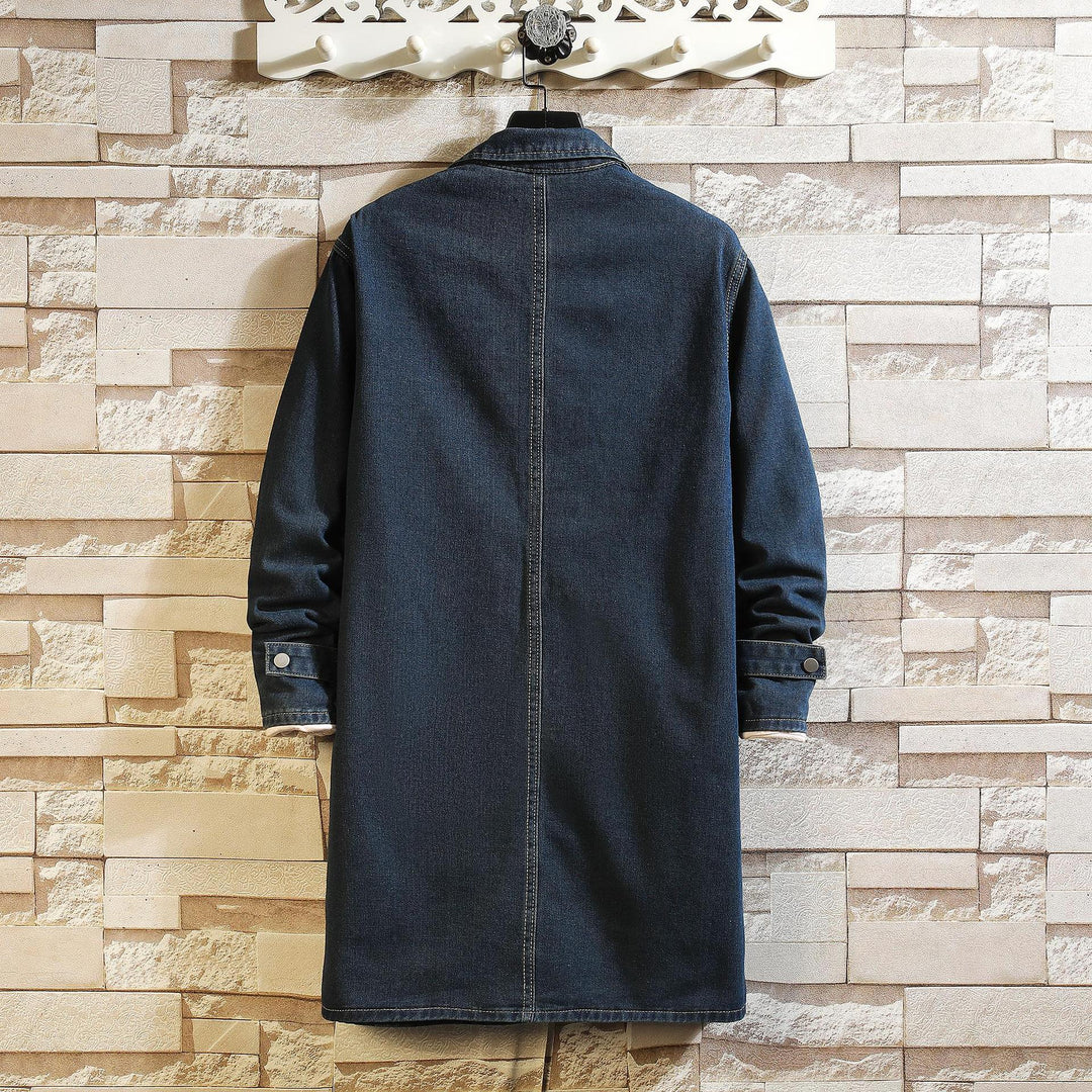 Herren nan langer Overshirt Mantel aus Denim mit Druckknopfleiste und aufgesetzten Taschen Echo Archiv
