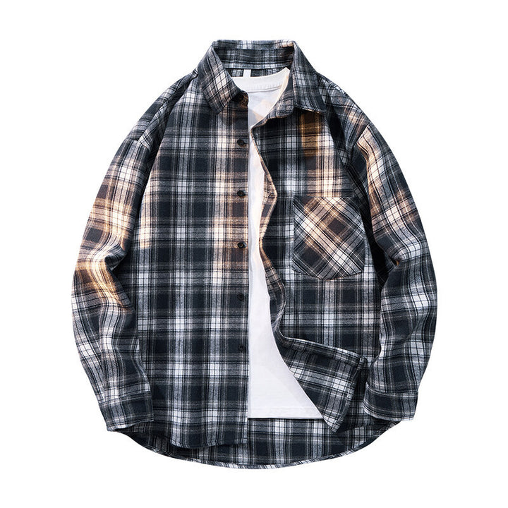 Herren nan kariertes Oversized Flanellhemd mit aufgesetzter Brusttasche, Rundem Saum und durchgeknöpfter Vorderseite Echo Archiv