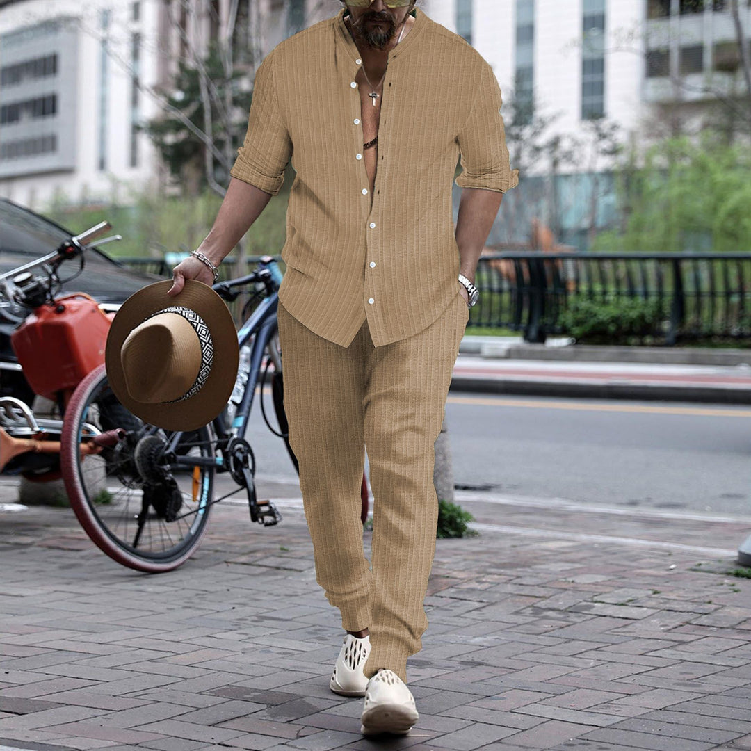 Gestreiftes lässiges Button-Up Lounge-Set für Herren Echoarchiv