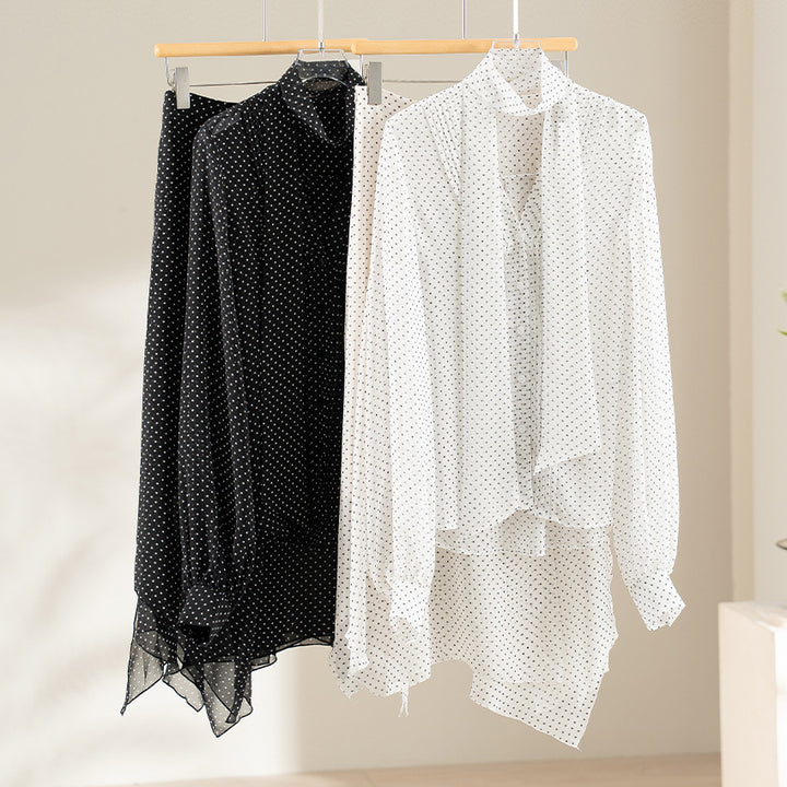 Damen Chiffonbluse mit Schleifenkragen, feinen Pintucks und Tupfenmuster Echoarchiv