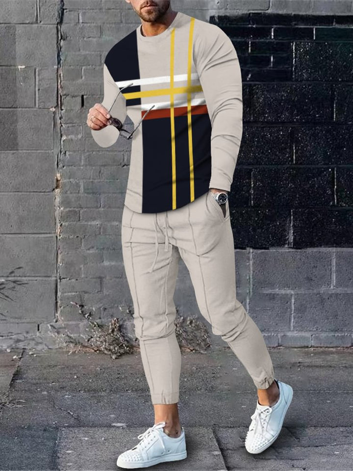 Herren sportliches Set aus Langarmshirt und Jogginghose mit modernem Streifenmuster Echoarchiv