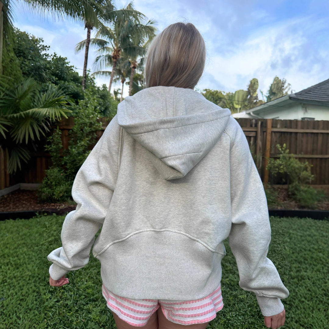 Damen oversized Kapuzenpullover mit kurzem Reißverschluss, Kängurutasche und leichtem Fleecefutter – Auréline