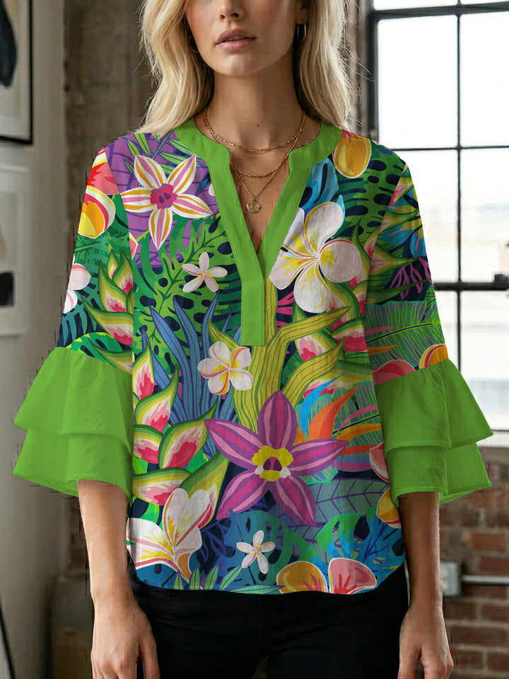 Damen Blusenshirt mit voluminösen Ärmeln und floralem Muster Echo Archiv